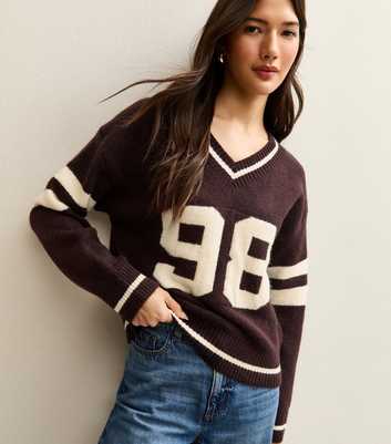 Dark Brown Football V-Neck Jumper