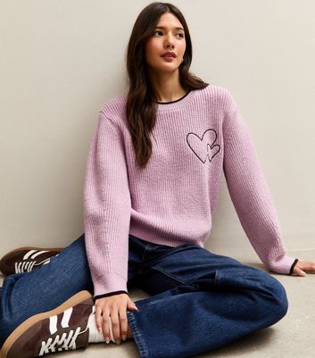Pink Embroidered Heart Knit Jumper | New Look