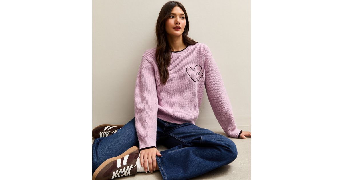 Pink Embroidered Heart Knit Jumper | New Look