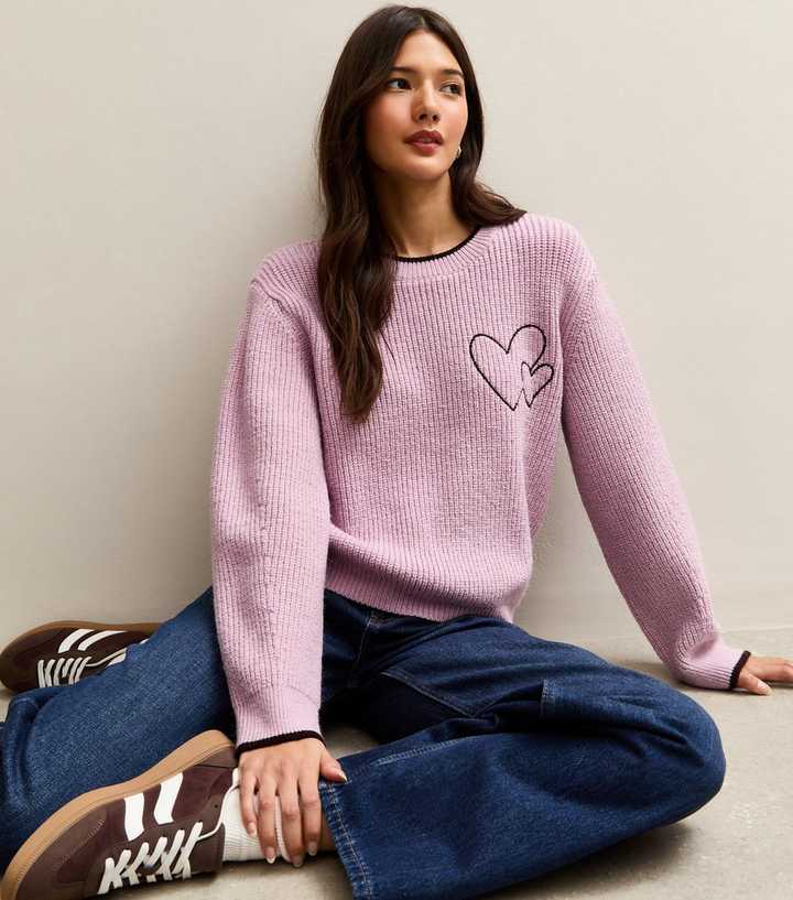 Pink Embroidered Heart Knit Jumper | New Look