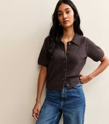 Light Purple Collared Short Sleeve Cardigan