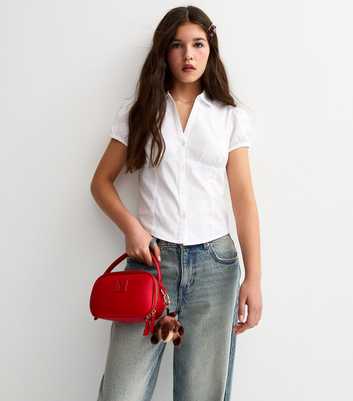 Girls White Fitted Short Sleeve Shirt