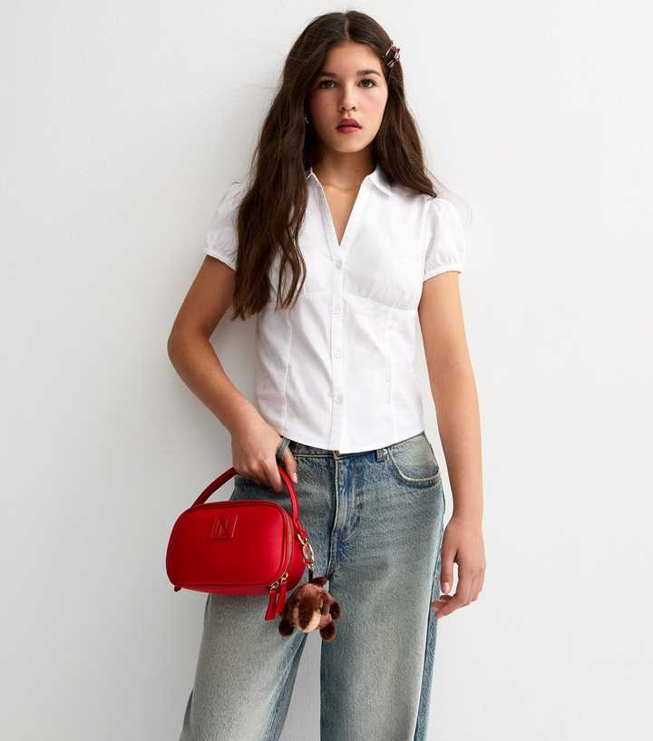 Girls White Fitted Short Sleeve Shirt