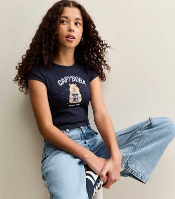 Girls Blue Capyboba Boba Girl Crop Top 