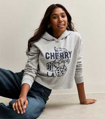 Girls Dark Grey Lucky Dice Cropped Hoodie