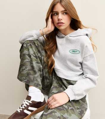 Girls Grey 1997 Logo Cropped Hoody