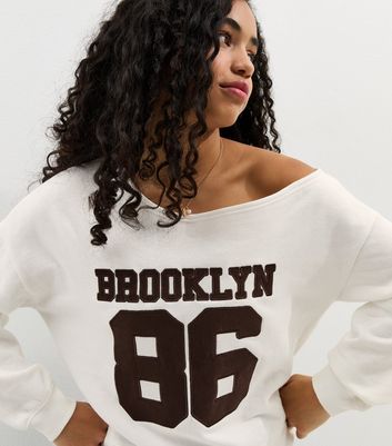 Girls Off White Brooklyn Logo Off the Shoulder Sweatshirt
