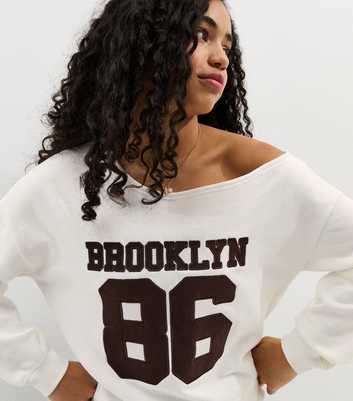 Girls Off White Brooklyn Logo Off the Shoulder Sweatshirt