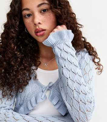 Girls Light Blue Ruffled Crochet Cardigan