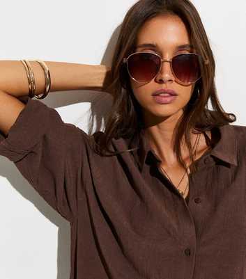 Dark Brown Textured Oversized Beach Shirt