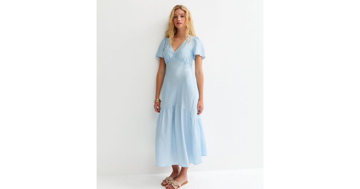 blue polka dot tea dress ZAPAKA Women Vintage Dress Halter Blue Polka Dots Print 1950s Dress, Blue White Dot / S
