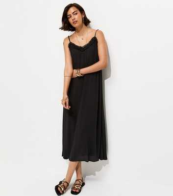 Black Frilly Trim Strappy Midi Dress