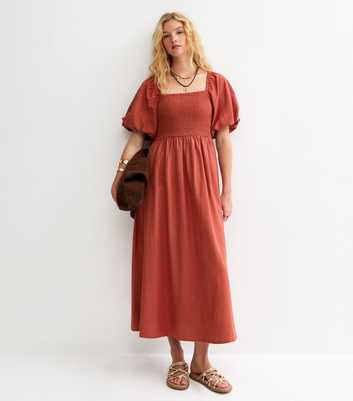 Dark Orange Milkmaid Midi Dress
