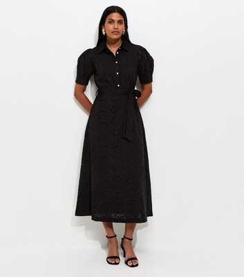 Black Broderie Shirt Midi Dress