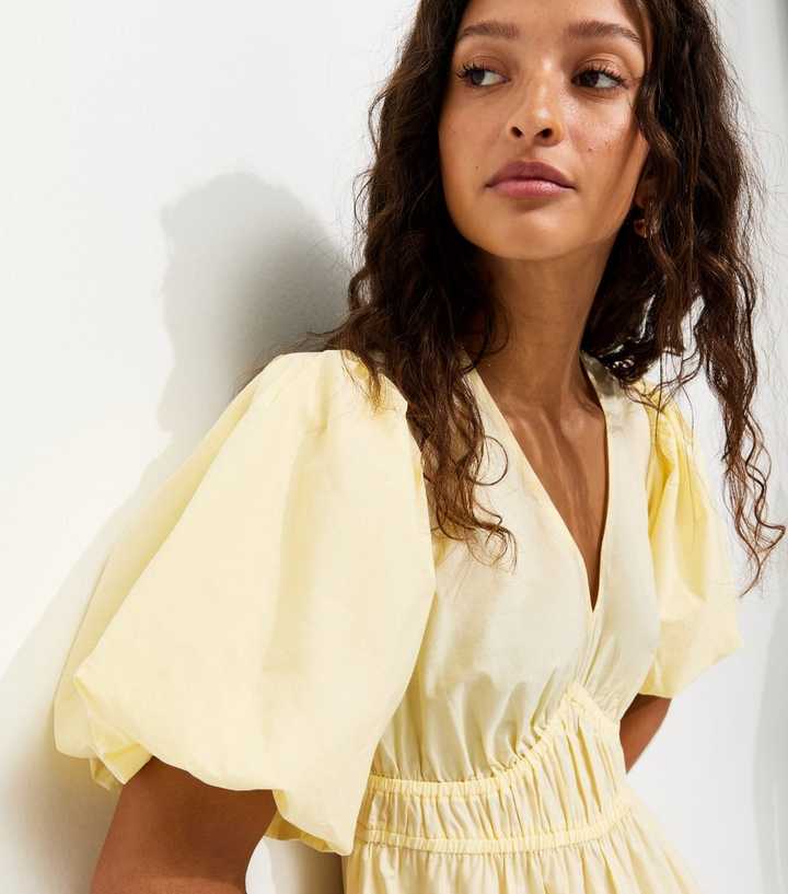 knee length dresses for ladies Everbloom Puff Sleeve Midi Dress in Yellow | Occasion Dress in Sizes XXS–6X main image 0