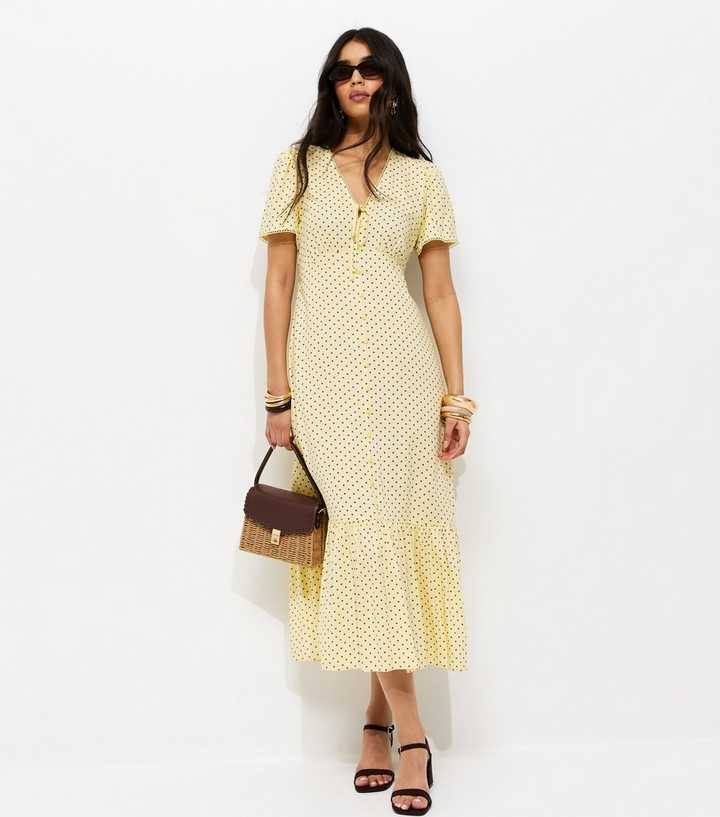 Light Yellow Button Through Tea Midi Dress