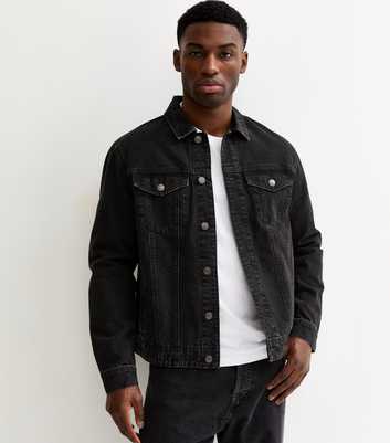 Black Faded Distressed Denim Jacket