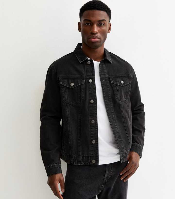 Black Faded Distressed Denim Jacket