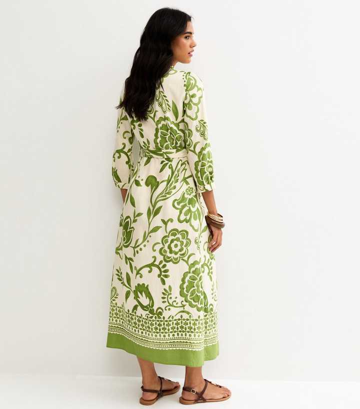 Green Floral Border Tile Print Midi Shirt Dress | New Look Green Floral Border Tile Print Midi Shirt Dress | New Look