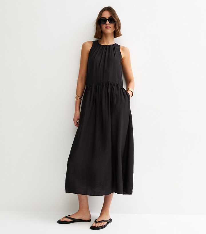 Black Drop Waist Sleeveless Midi Dress | New Look