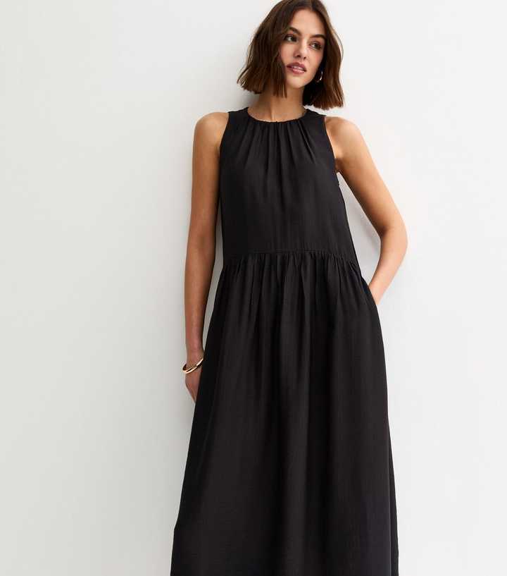 Black Drop Waist Sleeveless Midi Dress | New Look