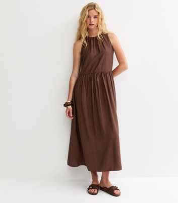 Brown Drop Waist Sleeveless Midi Dress
