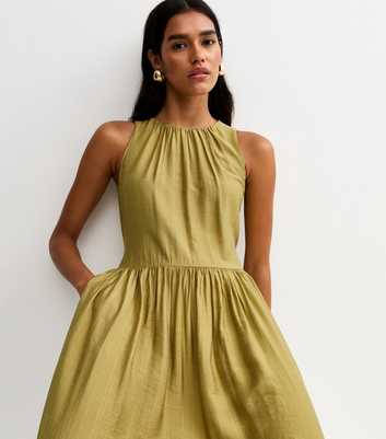 Light Khaki Drop Waist Sleeveless Midi Dress