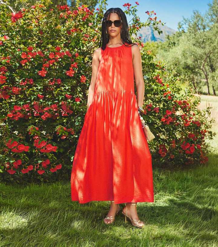orange drop waist midi dress Burnt Orange Drop Waist Shirred Angelina Midi Dress