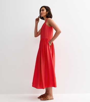 Coral Pink Drop Waist Sleeveless Midi Dress