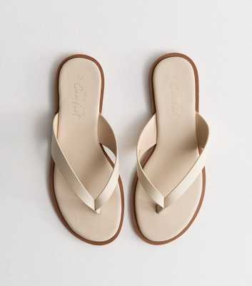 Off White Faux Leather Toe Post Sandals