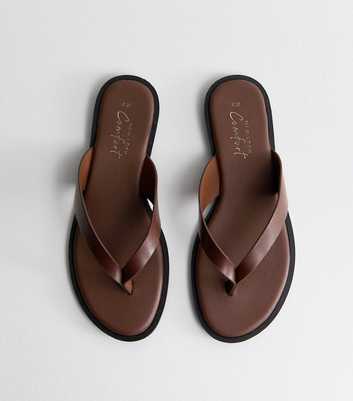 Dark Brown Faux Leather Toe Post Sandals