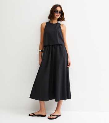 Black Layered Sleeveless Midi Dress