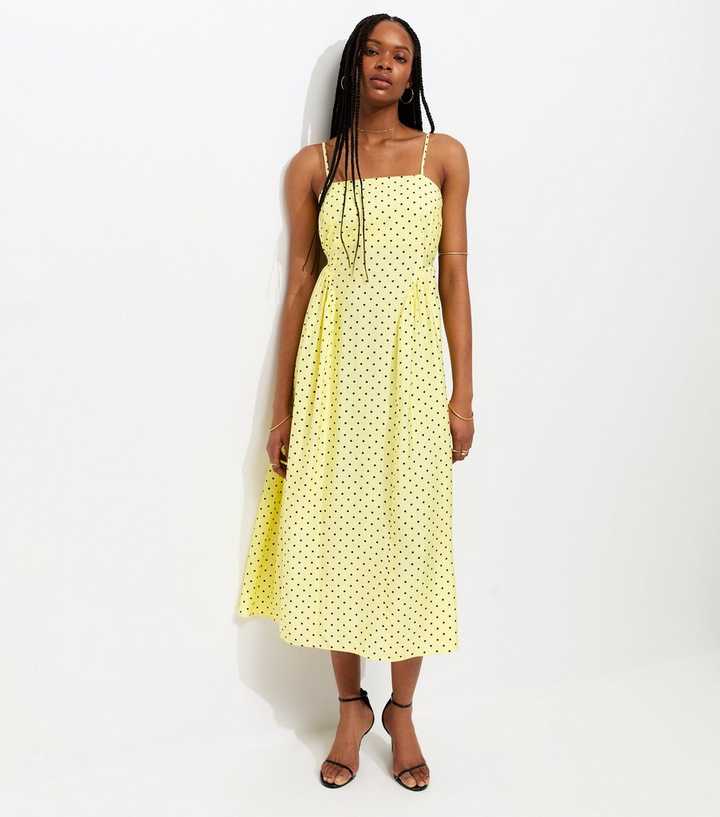 Yellow Spot Print Cami Godet Midi Dress