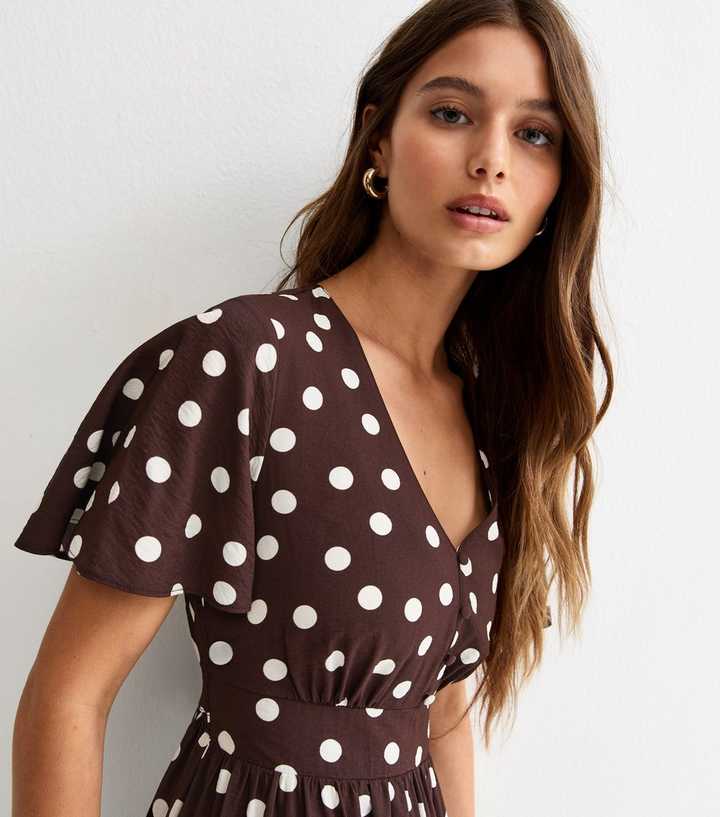 princess polly baby blue dress Nellie Maxi Dress Brown Polka Dot