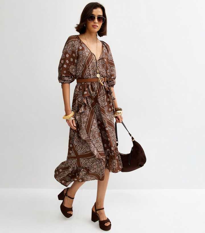 navy and brown dress lydia dress || brick bandana