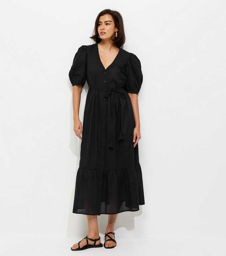 black embroidered smock dress Cordata Embroidered Cami Midi Smock Dress | Disturbia main image 0