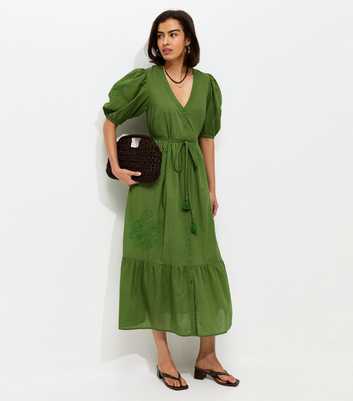 Bright Green Embroidered Smock Midi Dress