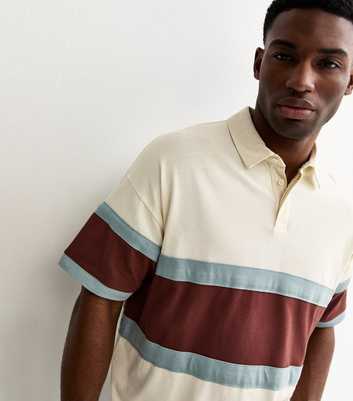 White Boxy Cotton Striped Short Sleeve Rugby Top