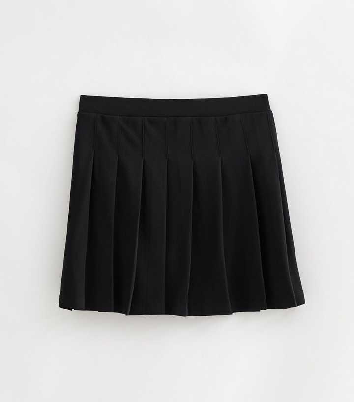Petite Black Crepe Pleated Mini Skirt
