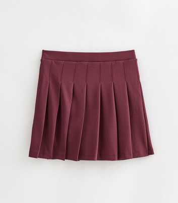 Petite Burgundy Crepe Pleated Mini Skirt
