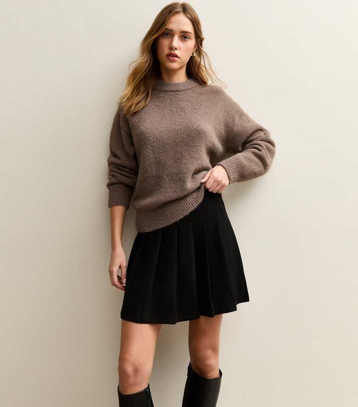 Black Jersey Pleated Mini Skirt