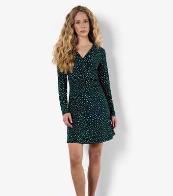 Apricot Green Polka Dot Long Sleeve Mini Dress