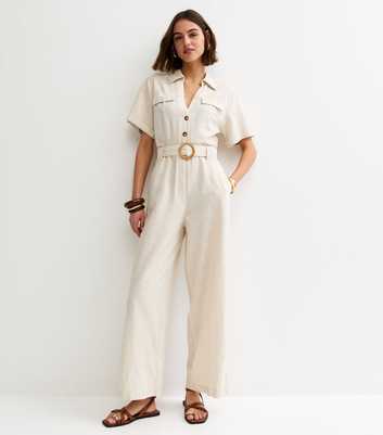Stone Short Sleeve Belted Jumpsuit