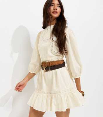 Cream Lace Tiered Mini Dress