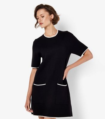 Apricot Black Contrast Piping Knit Dress | New Look