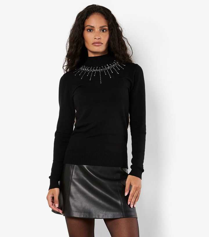 Apricot Black Gem and Stud Neckline Jumper