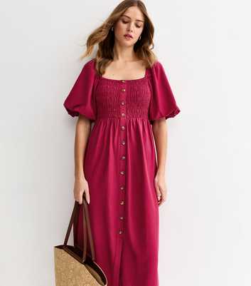 Light Burgundy Faux Button Milkmaid Midi Dress