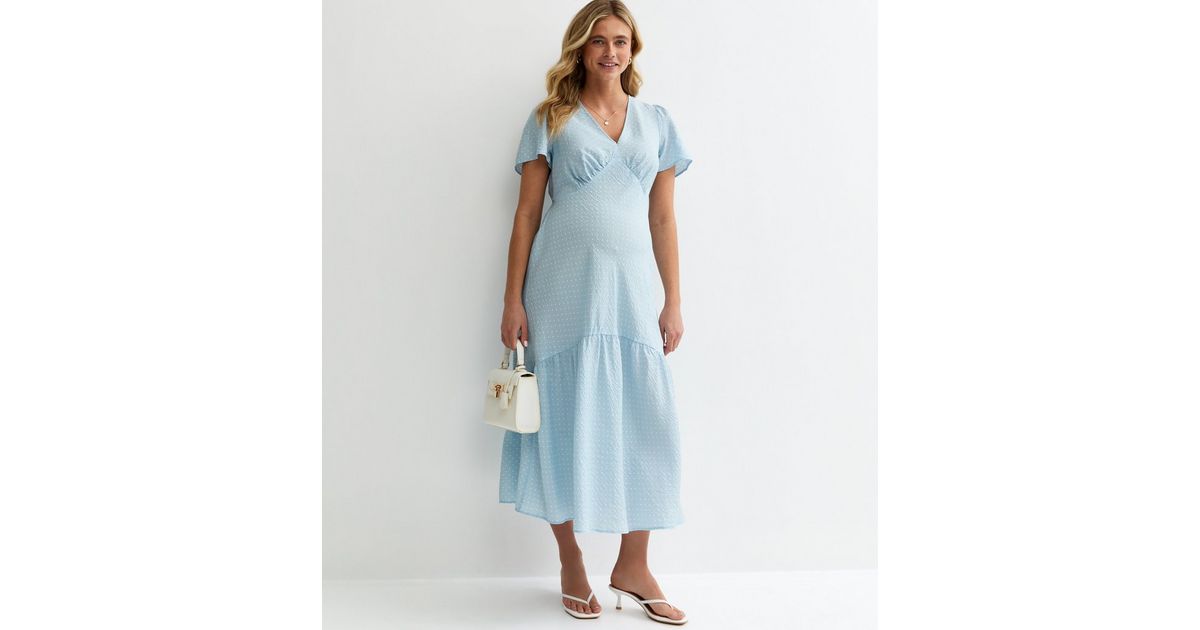 princess polly baby blue dress POPLIN GODET DRESS - Light blue main image 0