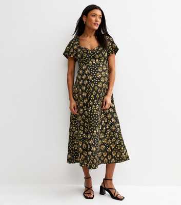 Maternity Black Floral Tea Midi Dress