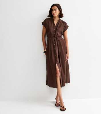 Dark Brown Toggle Shirt Midi Dress